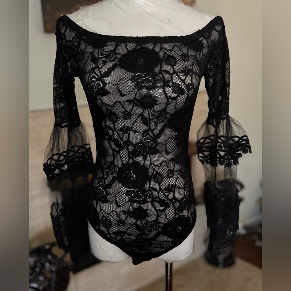 Ballroom Smooth Practice Dance Lace Bodysuit Black